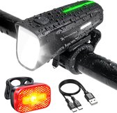 Inlustro Oplaadbaar LED Fietsverlichting Set - Met Verblindingsreductie en Remsensor - Racefiets / Wielrennen / MTB Fietslicht - Fietslamp Rood en Koplamp Wit - Voorlicht Achterlicht Fietslampjes - Waterdicht / USB-C