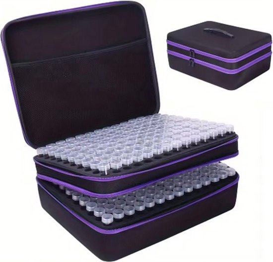 Accessoires de vêtements pour bébé de Peinture de diamants │ Boîte de rangement 5D │ Mallette de tri de Luxe │ XXXL │ 420 pots │ Sac de rangement │ Zwart - Violet