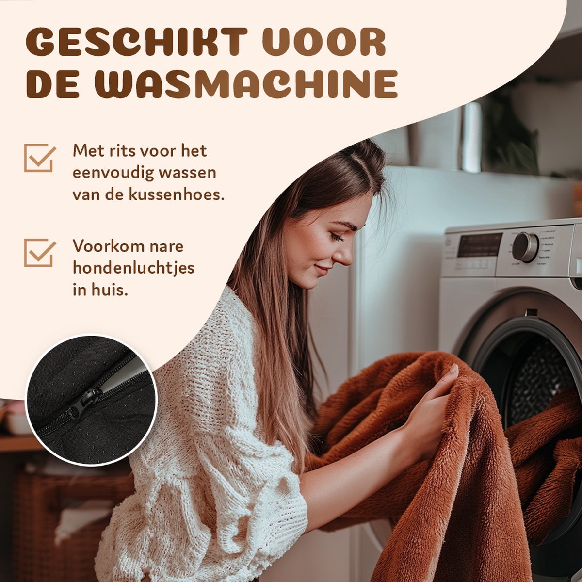 Pet Perfect Orthopedische Hondenmand – Donut Hondenmand – Hondenkussen – Hondenbed – Wasbaar - 100 cm - Bruin thumbnail 6