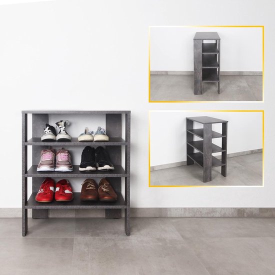 RICOO WM040-EG Schoenenrek, smal en hoog, 88 x 60 x 32 cm, staand rek, geperst hout, bruin eiken, schoenenstandaard met 4 niveaus, open schoenenkast, schoenenrek, schoenenrek klein, schoenenrekken