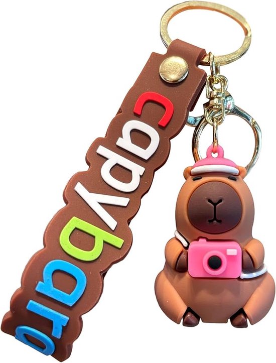Leuke Capybara-sleutelhanger, Capybara-figuur, autosleutelhanger, grappige Capybara-poppensleutelhanger, 6,6 cm, draagbare capibara-zak-charmje, fotocamera