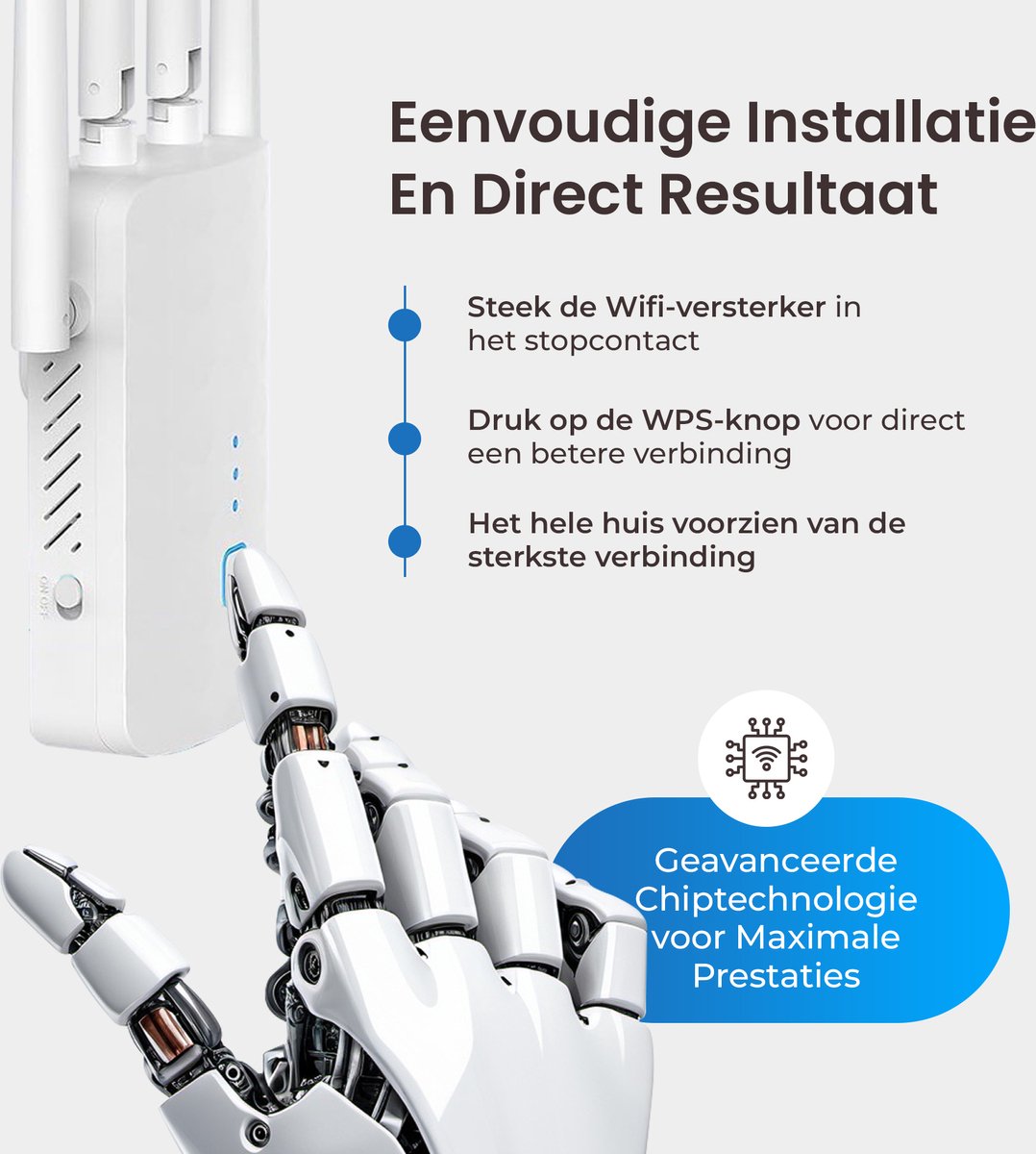 Afbeelding 2 van DynaBright - WiFi Versterker Stopcontact - 1200 Mbit/s - WiFi Repeater - 5G & 2,4 G - Dual-Band - WiFi Booster - WiFi Extender