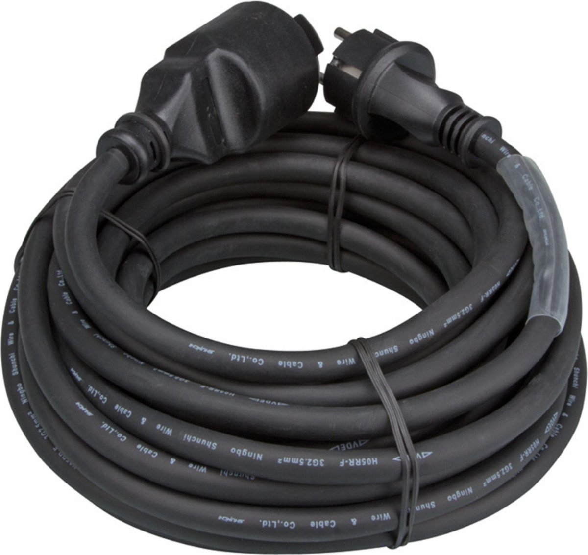 HQ-Power Verlengkabel 20 meter voor buitengebruik, rubberen stroomkabel H05RR-F 3G2.5, 16 A/230 V, IP44 waterbestendig, geaard (Schuko), flexibel, voor tuin, werkplaats, bouwplaats, huishoudelijke apparaten en gereedschap, spatwaterdicht, type E/F