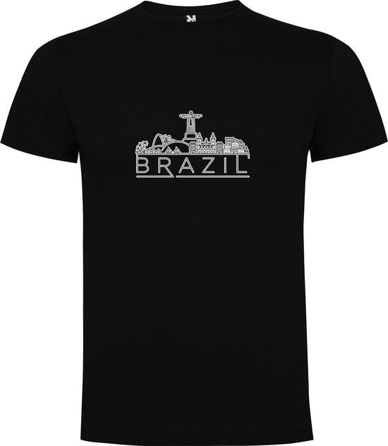 Zwart T-Shirt met “ Skyline Brazil - Brazilie – Vakantiegevoel – Strak – Modern “ Print Full Color Maat L