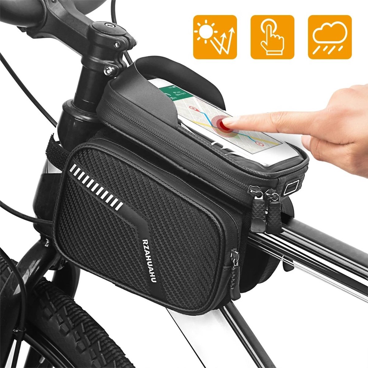 Collox Waterdichte fietsframetas - Fietstas met afneembaar telefoonhoesje - Met dubbel zakje - Waterdicht - Geschikt voor telefoons maximaal 7.2 inch (10x18,5 cm)
