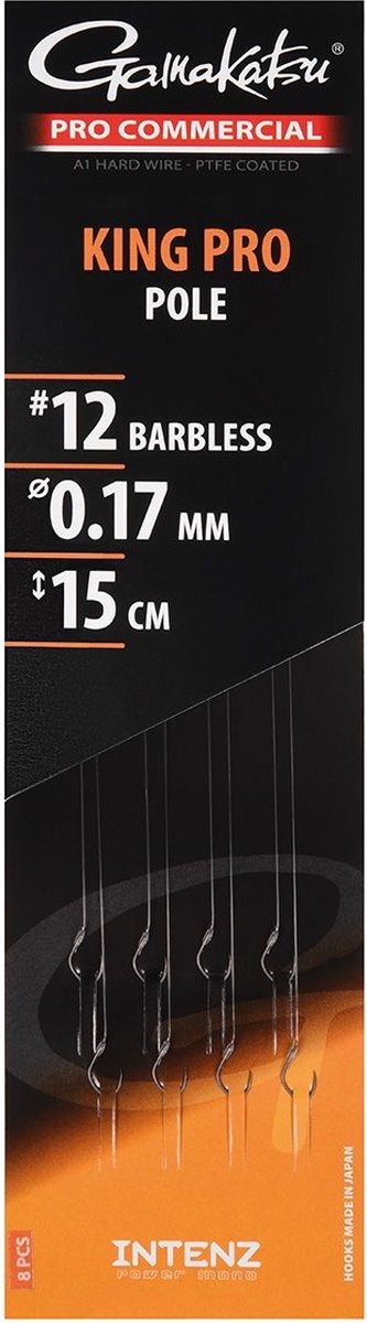 Gamakatsu Pro Commercial King Pro Pole 15cm Barbless (8 pcs) - Maat : haak 14 - 0.15mm