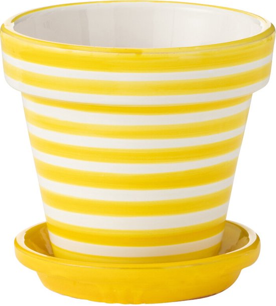 J-Line cache-pot Summer - céramique - jaune - large - 2 pcs - 18.5 cm