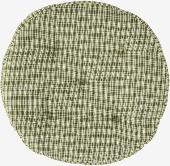 Madam Stoltz - Coussin d'assise rond - vert à carreaux - 45 cm - 100% coton