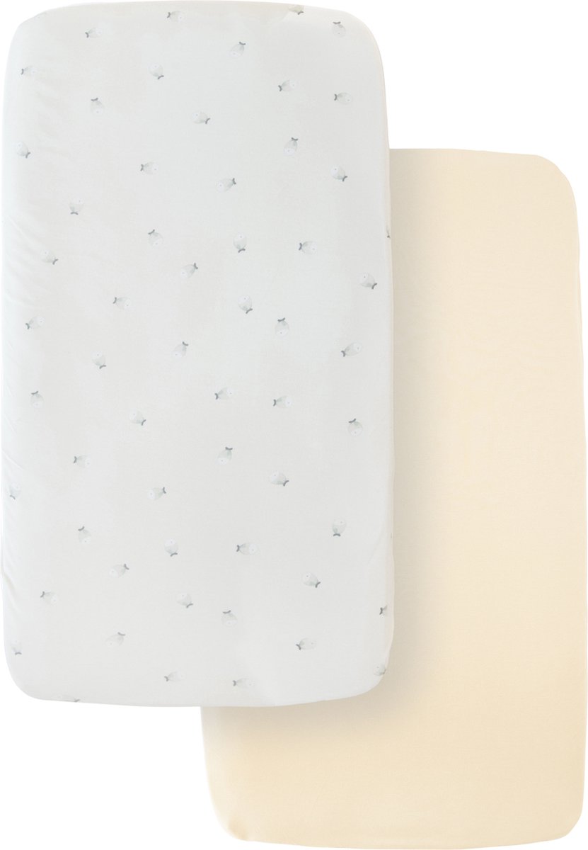 Bamboom Hoeslaken Wieg - 2 Stuks - 40 x 80 cm - Fishes / Almond
