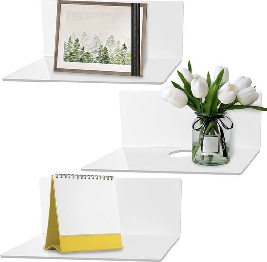 Plank Badkamer 4-pack Witte Wandplanken, Geen Boren Vereist 30 Cm Zwevende D 572544