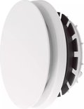 Schuin zijaanzicht van het witte Zehnder Comfovalve ventilatieventiel met zwarte details.