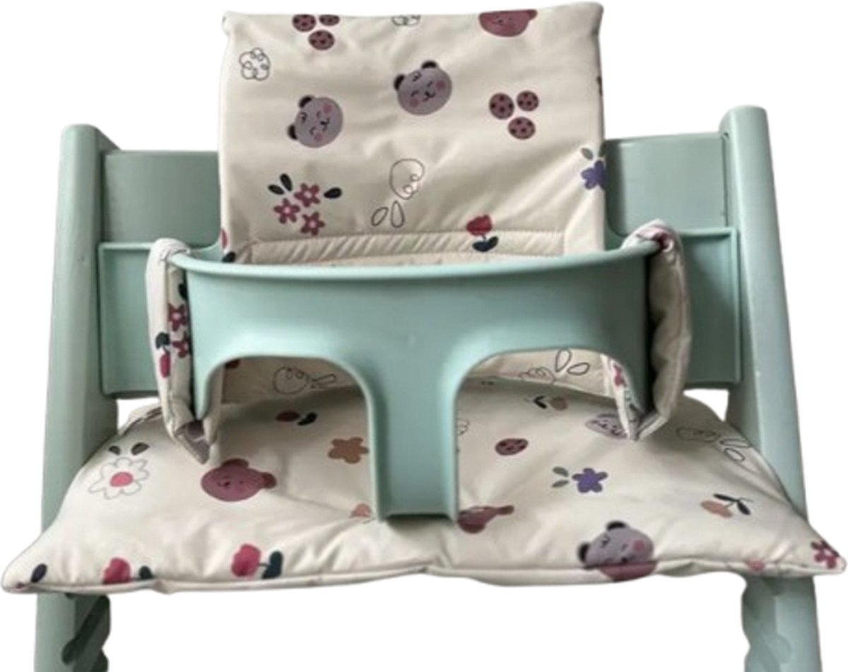 Stoelverkleiner bloem beer - kussenset bloem beer - stoelverkleiner voor stokke tripp trapp - kinderstoel verkleiner - stoel kussen