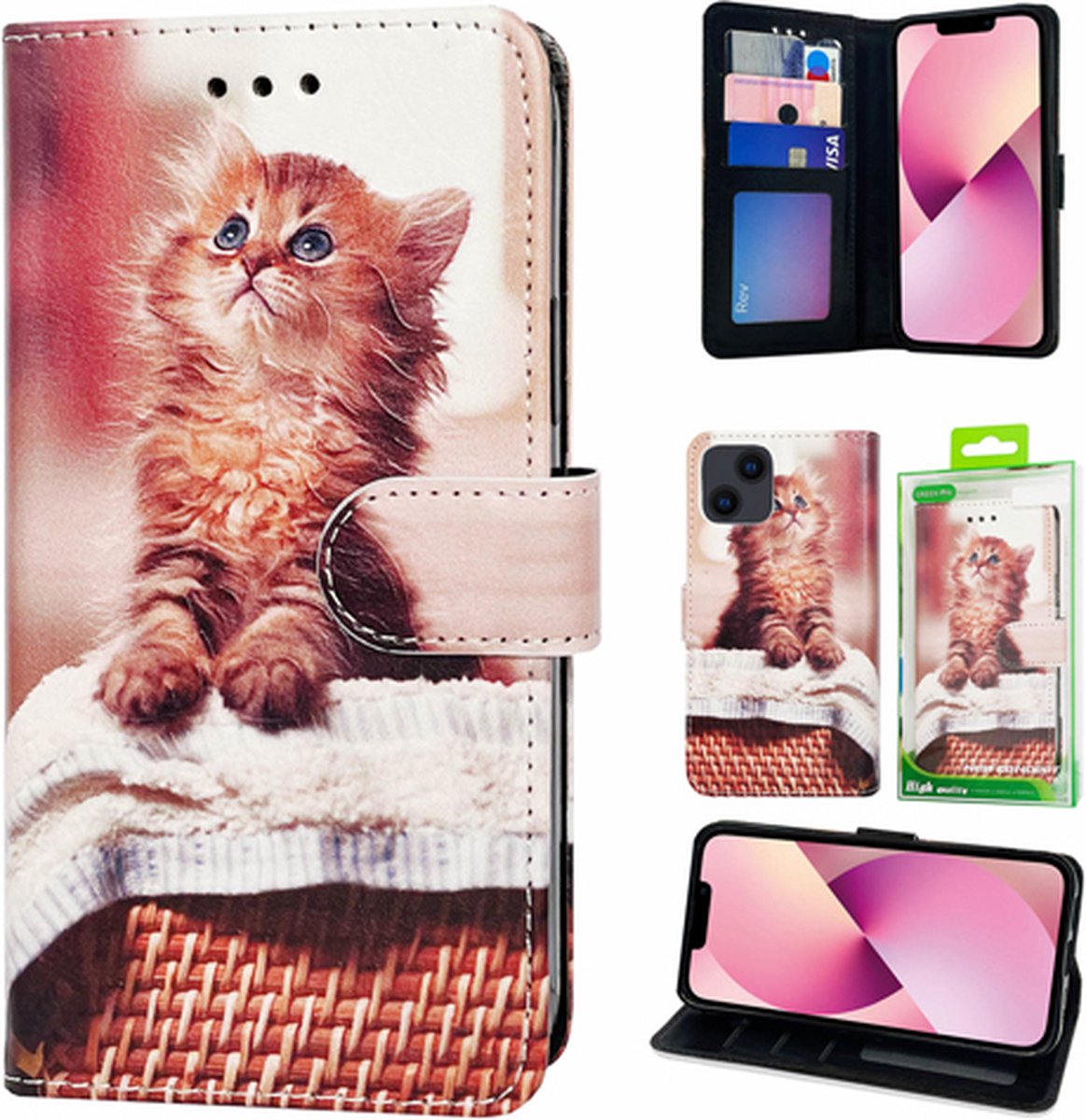 Telefoonhoesje Geschikt voor iPhone 14 Pro - Bookcase - Kat Bruin - Ruimte voor 3 pasjes