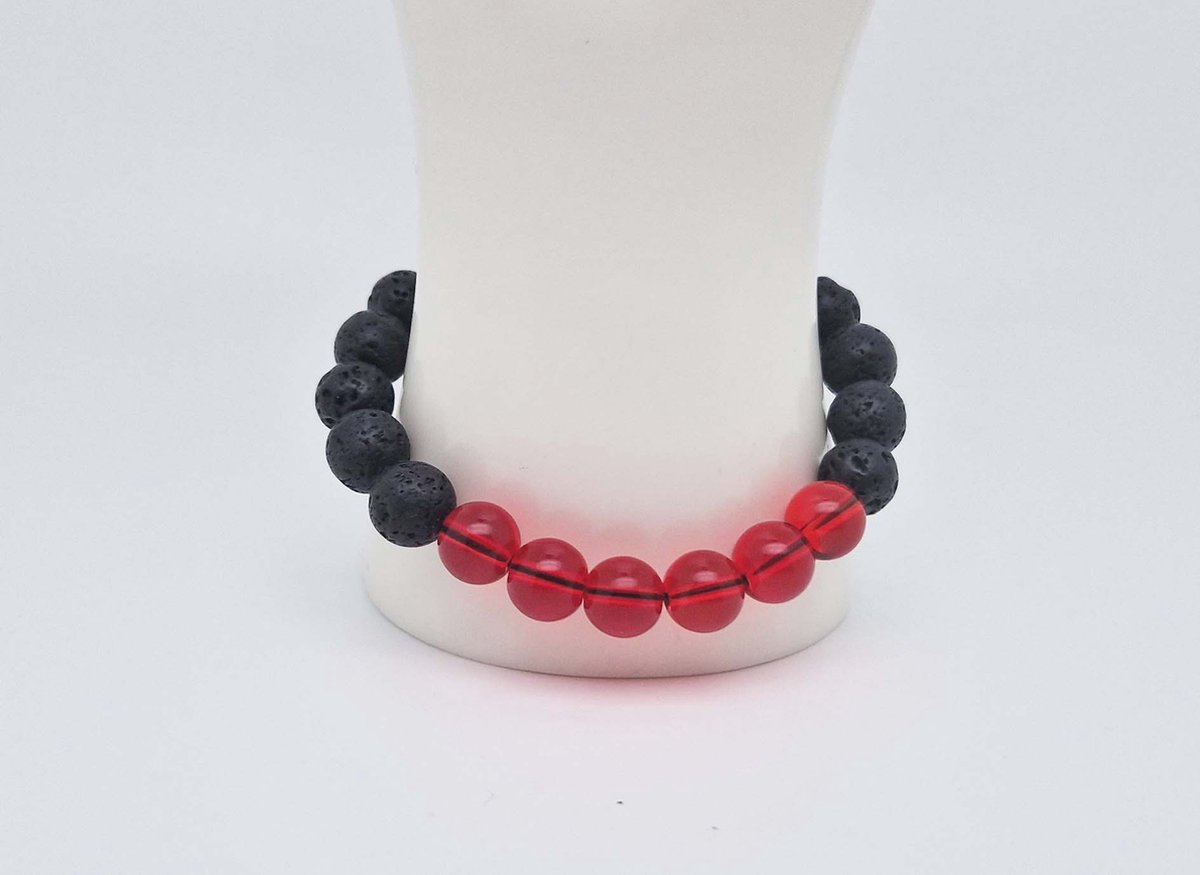 Handgemaakte "Armband Vulkanische" natuurstenen armband “Lava Donker -Rode kwarts ” - 10 mm diameter van de korrel- Diameter armband 20 cm - Een mooi cadeau voor familie en vrienden