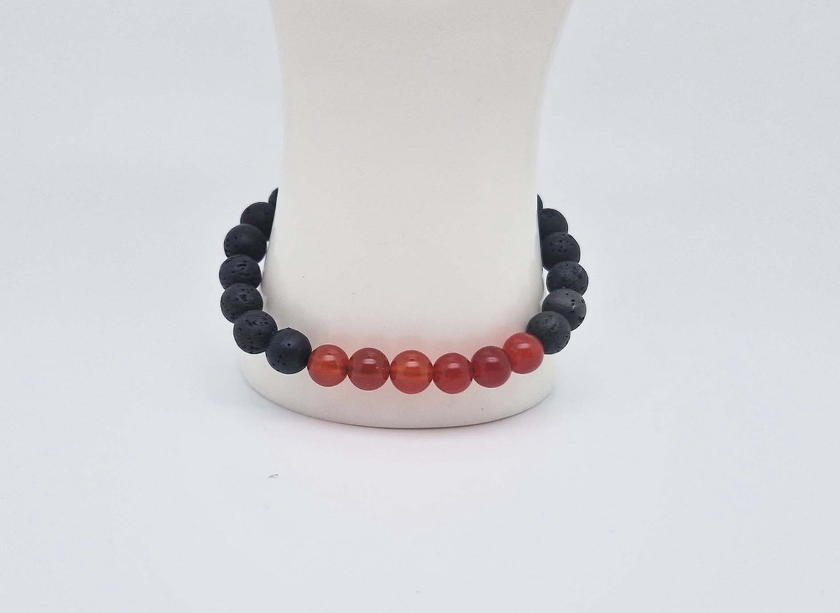 Handgemaakte "Armband Vulkanische" natuurstenen armband “Lava Donker -Rood Agaat ” - 8 mm diameter van de korrel- Diameter armband 20 cm - Een mooi cadeau voor familie en vrienden