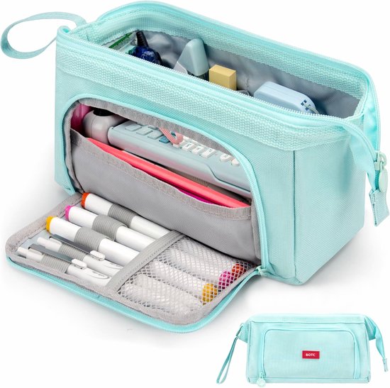 BOTC Etui - Pennenzak voor jongens en meisjes - 24x8x11 cm - Canvas - Linnen - Grote capaciteit - School etui - Lichtblauw
