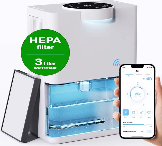 Foto: Auronic luchtontvochtiger compact series 20l per dag was droog functie slaapkamer badkamer en woonkamer wit