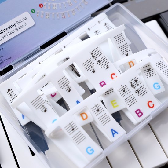 Piano Keyboard Stickers, Gekleurde Elektronische Toetsenbord Noot Label Silicone Piano Stickers For Beginners Met 8 Bladmuziek Clips (Color : Multi-colored