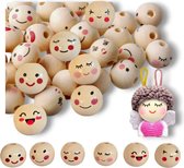150 stuks houten kralen met gezicht- 20 mm -DIY set- houten koppen- houten kralen om te rijgen- houten ballen met gat voor knutselen- kindersieraden - decoratie
