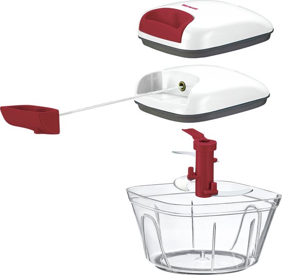 coupe-légumes multifonction avec cordon de traction, hachoir séparé pour oignons, salades, légumes ou noix, manuel, 450 ml