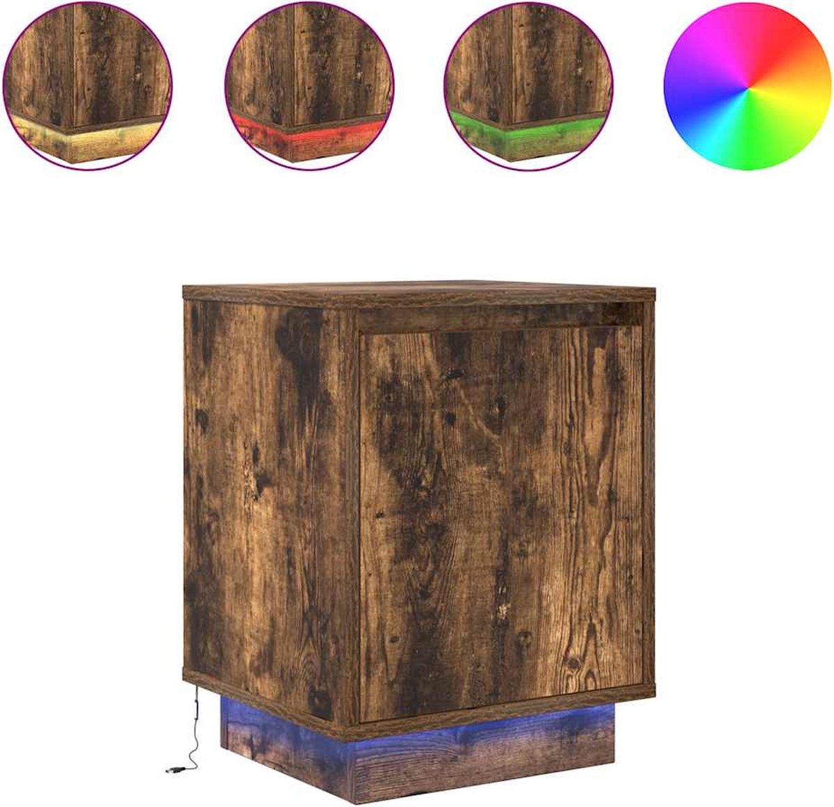 vidaXL Nachtkastje - met - LED-verlichting - 38x34x50cm - gerookt - eikenkleurig gerookt eiken