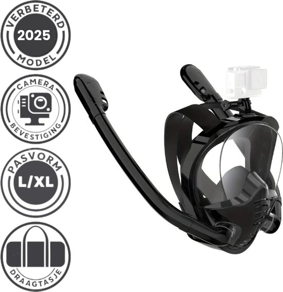 Dutchers® Snorkel Mask Adultes L/XL - Snorkel Set Zwart - Masque de plongée Face - Masque de plongée avec tuba - Snorkeling et plongée en 2025