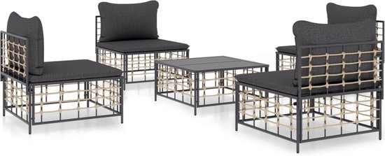 vidaXL Ensemble de salon 5 pièces en résine tressée Anthracite