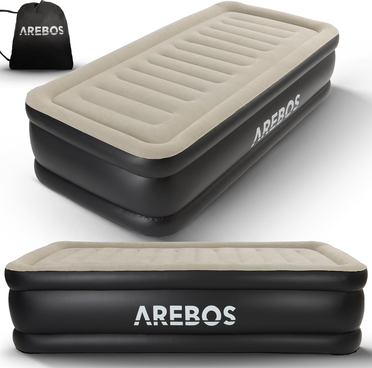 AREBOS Luchtbed - Luchtbed 1 persoons - Luchtbed met ingebouwde pomp - Incl. Draagtas en Reparatiekit - 203 × 95 × 51 cm