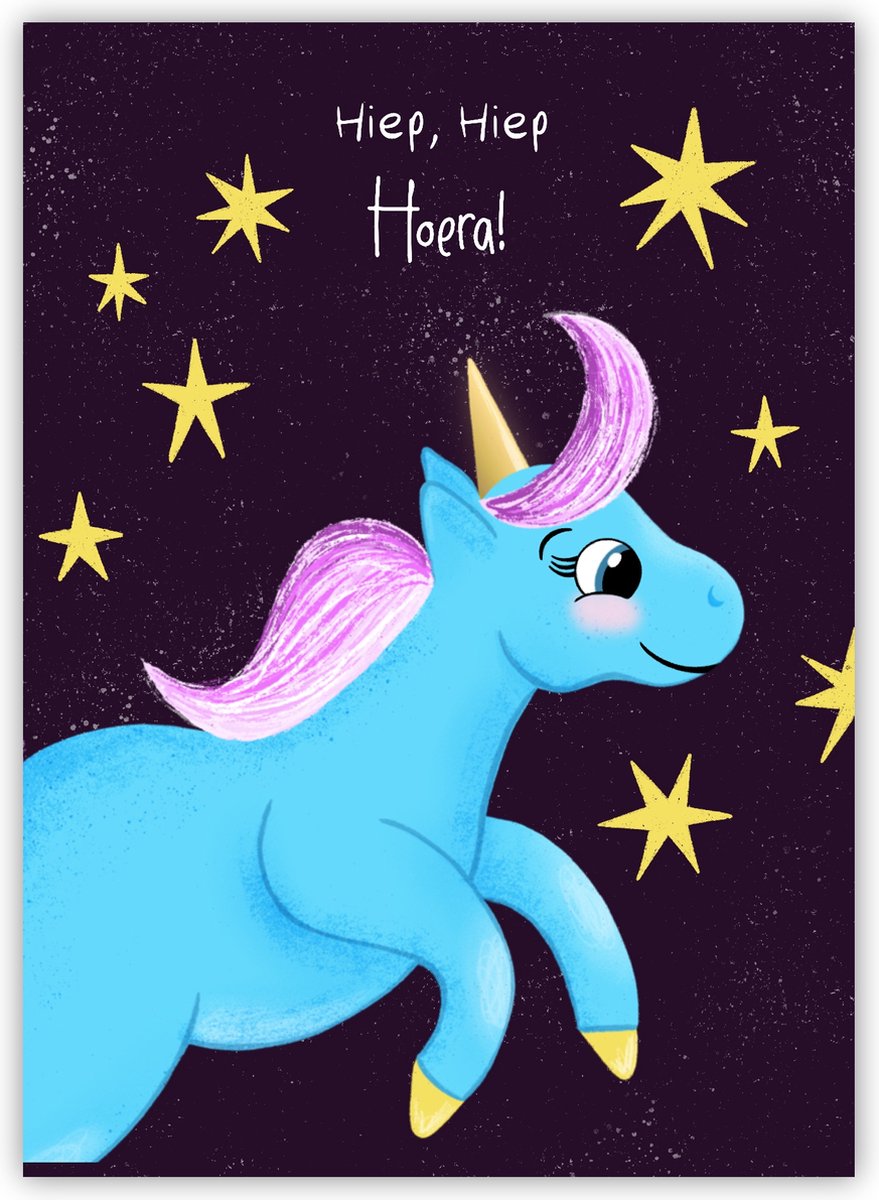 Eenhoorn kaart | Verjaardag kaart | Hiep Hiep Hoera | Jarig | Gefeliciteerd | Unicorn | Wenskaart | Ansichtkaart | A6 | Duurzaam