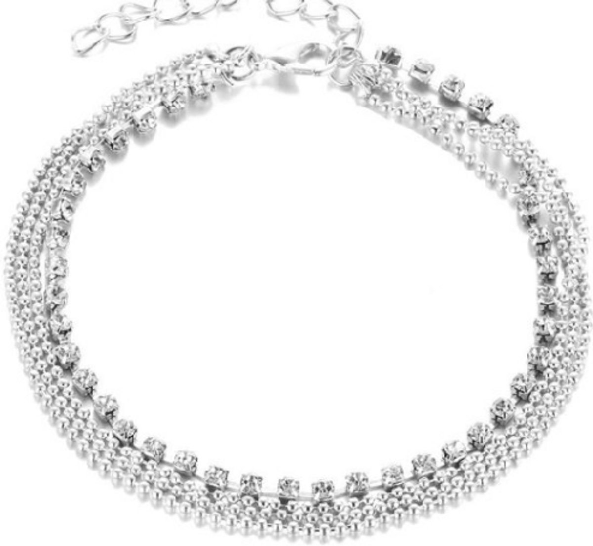 Enkel strass 4 rijen kettinkje 25 cm - Charme Bijoux