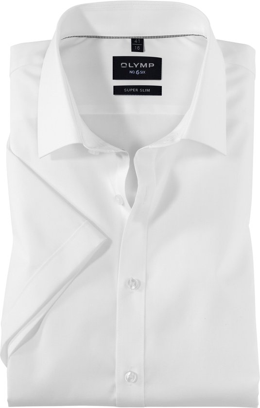 OLYMP Non. Chemise 6 Six super slim fit - manches courtes - popeline - blanche - Repassage facile - Col : 37