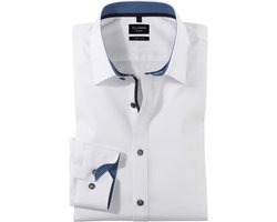 OLYMP No. 6 Six super slim fit overhemd - mouwlengte 7 - mouwlengte 7 - popeline - marine blauw - Strijkvriendelijk - Boordmaat: 40