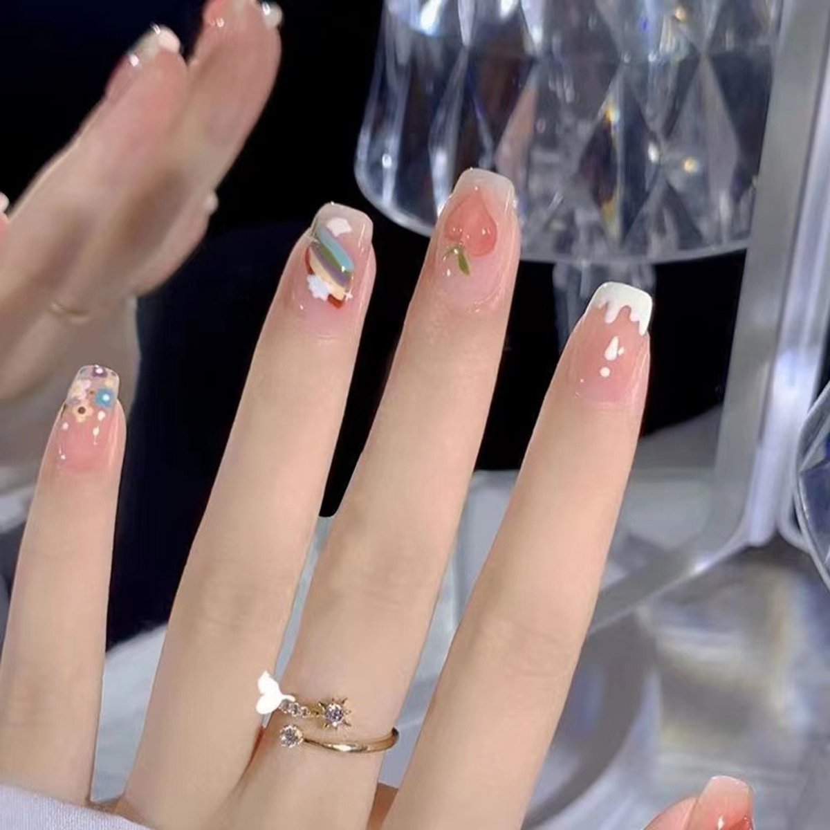 verymeet-24Plaknagels-Press On Nails -delicate & comfartable-Regenboog perzik stijl
