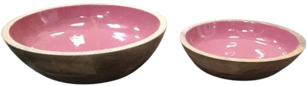 House of Nature decoratieve schaal roze,Set van 2,Groter maat is H7,5 x D28cm
