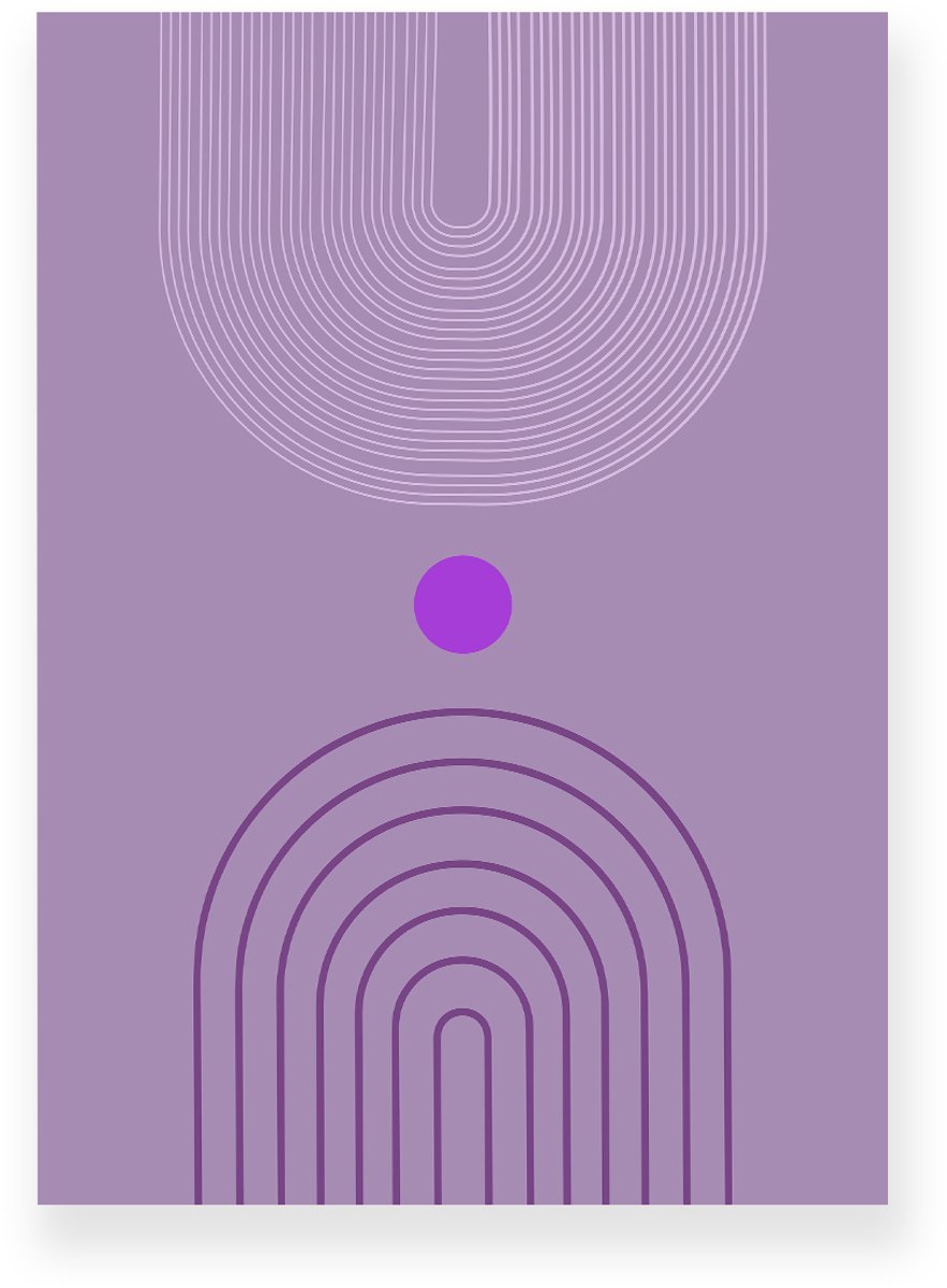 Yisual Poster 30x40 cm - Halve Bogen - Lijnen - Paars - Lila - Minimalistisch - Japandi - Muurdecoratie - Wanddecoratie