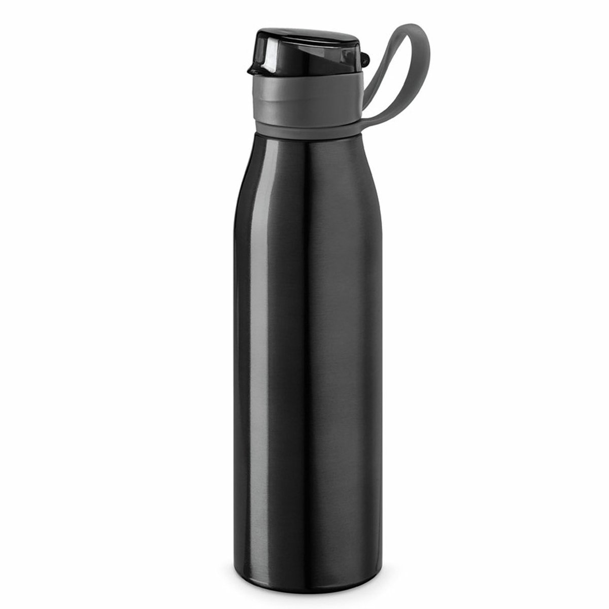 Aluminium waterfles/drinkfles zwart met klepdop en handvat 650 ml - Sportfles - Bidon