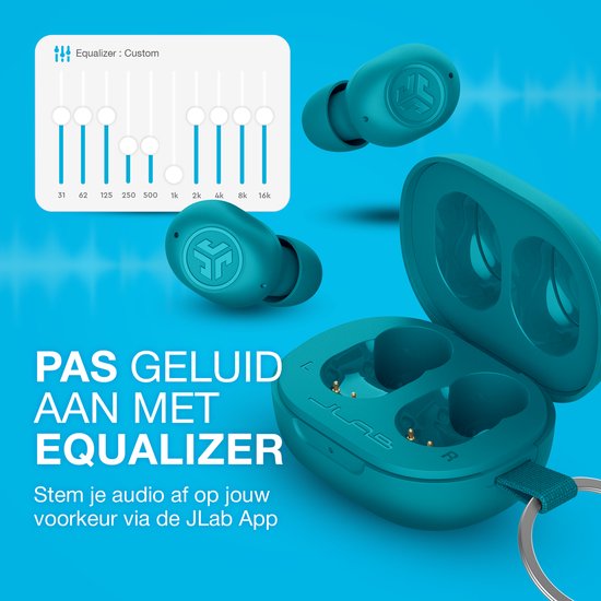 Écouteurs sans fil JLab JBuds Mini - Écouteurs sans fil - Technologie multipoint - Design Ultra petit - Suppression du bruit - Capteurs tactiles - Aqua