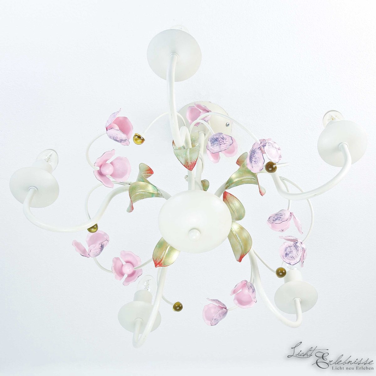 Licht-Erlebnisse - Luce - Kroonluchter - E14 - van - Metaal glas - in - Wit roze groen - Hanglamp
