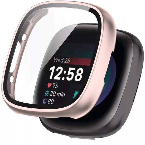 Strap-it Hard case hoesje met ingebouwde screen protector - geschikt voor de Fitbit Versa 4 en Fitbit Sense 2 (rosé roze)