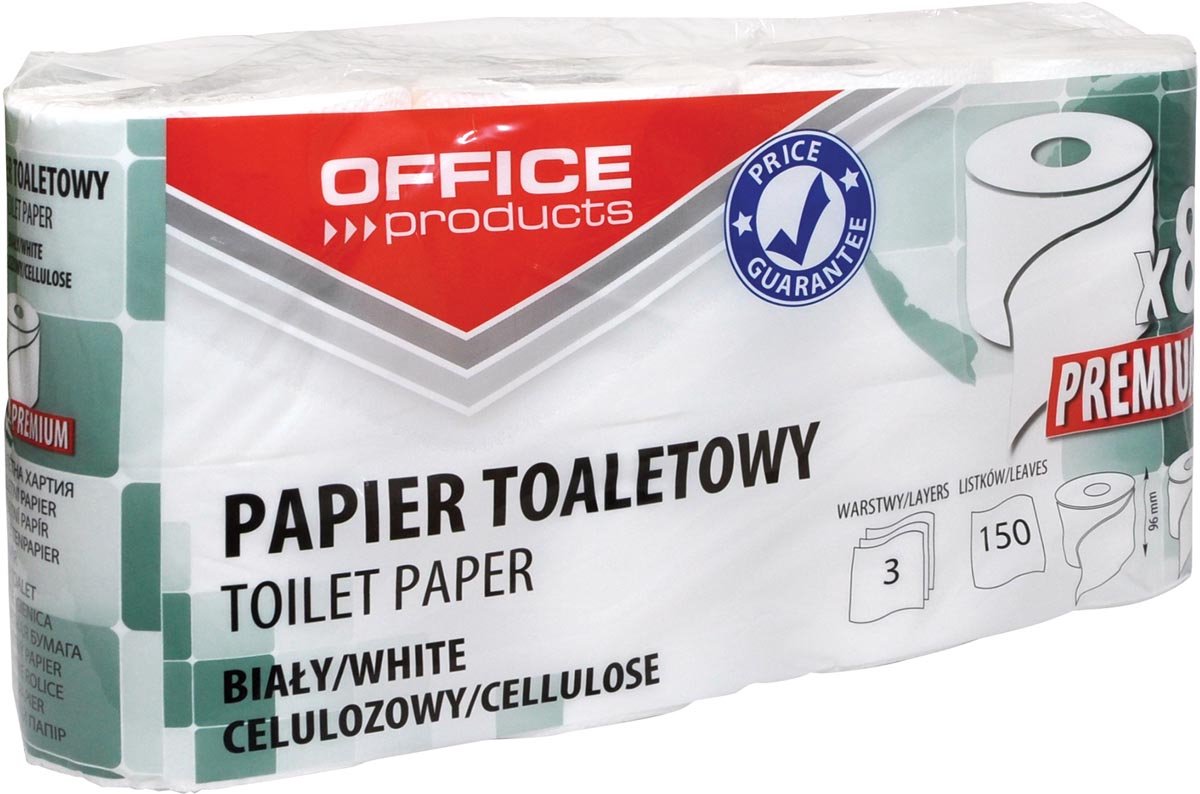 OFFICE products toiletpapier, 3-laags, 150 vel,wit, pak van 8 rollen 8 stuks
