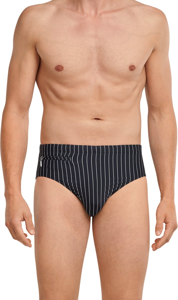SCHIESSER Nautical Casual heren badkleding - zwemslip met ritszak breiwerk gerecycled strepen zwart — afbeelding 9