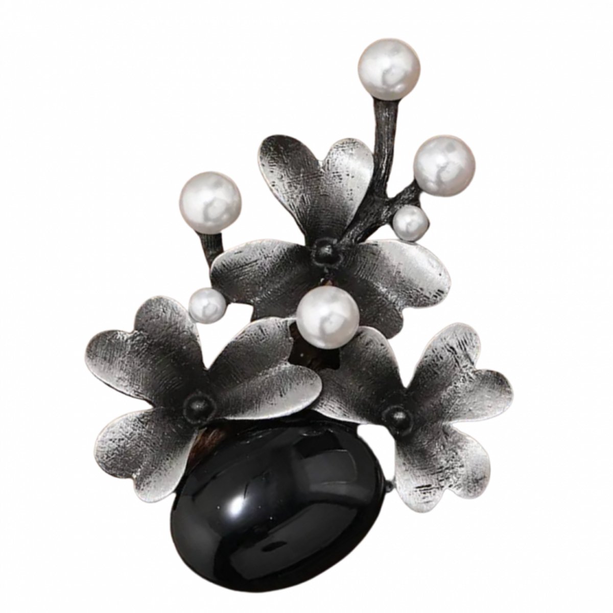 Broche grijs Zwart bloem synthetische parel- Charme Bijoux