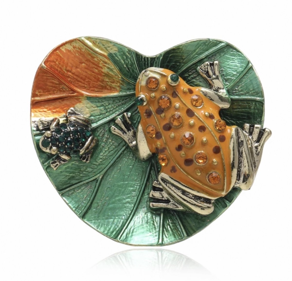 Broche kikker op blad- Charme Bijoux