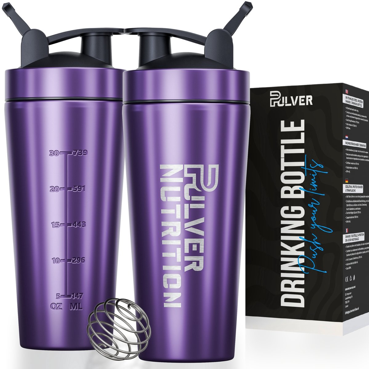 Goedkoopste Pulver® - RVS Shakebeker - Proteïne en Eiwit Shaker & - Shake beker - BPA Vrij - 1000 ml - Shaker - Drinkfles - Paars