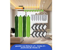 stofzuiger accessoireset XXXL geschikt voor iRobot j7 , j7+ , Combo J7+ plus/Combo j9+ /Combo 10 borstelaccessoires geschikt voor iRobot Roomba, 2 sets rubberen borstels,8 filters, 8 zijborstels, 6 Stofzuigerzakken