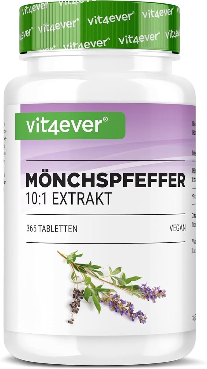 Vit4ever - Monnikspeper Extract - Voedingssupplement - 10:1 Extract - 365 Capsules - 12 Maanden Voorraad
