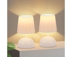 NETTLIFE Tafellamp - Ø 14 cm - 1xE14 - 2 stuks - Wit - modern - Metaal en Stof - Nachtlamp met kabel - Slaapkamer lamp - voor Woonkamer Kantoor Venster Hotel - Zonder lichtbron