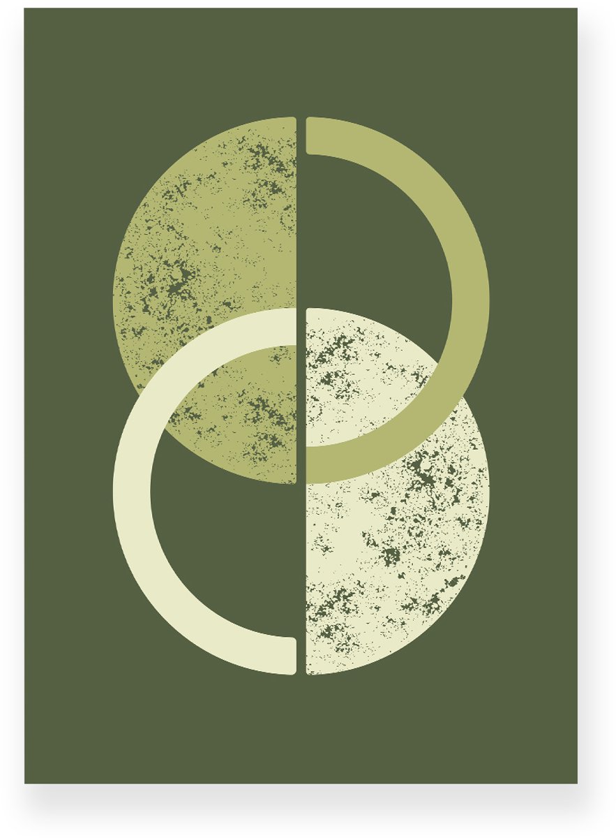 Yisual Poster 30x40 cm - Halve Manen - Cirkels - Olijfgroen - Lichtgroen - Abstract - Modern - Muurdecoratie - Wanddecoratie
