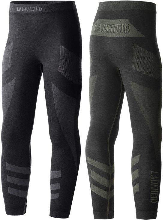 Ladeheid Thermobroek 2 Pack Set - Thermo ondergoed - Kinderen - Jongen - Meisjes – Grafiet/Kaki – 122-128 - LA-LA40-KIDS-Pants-2B