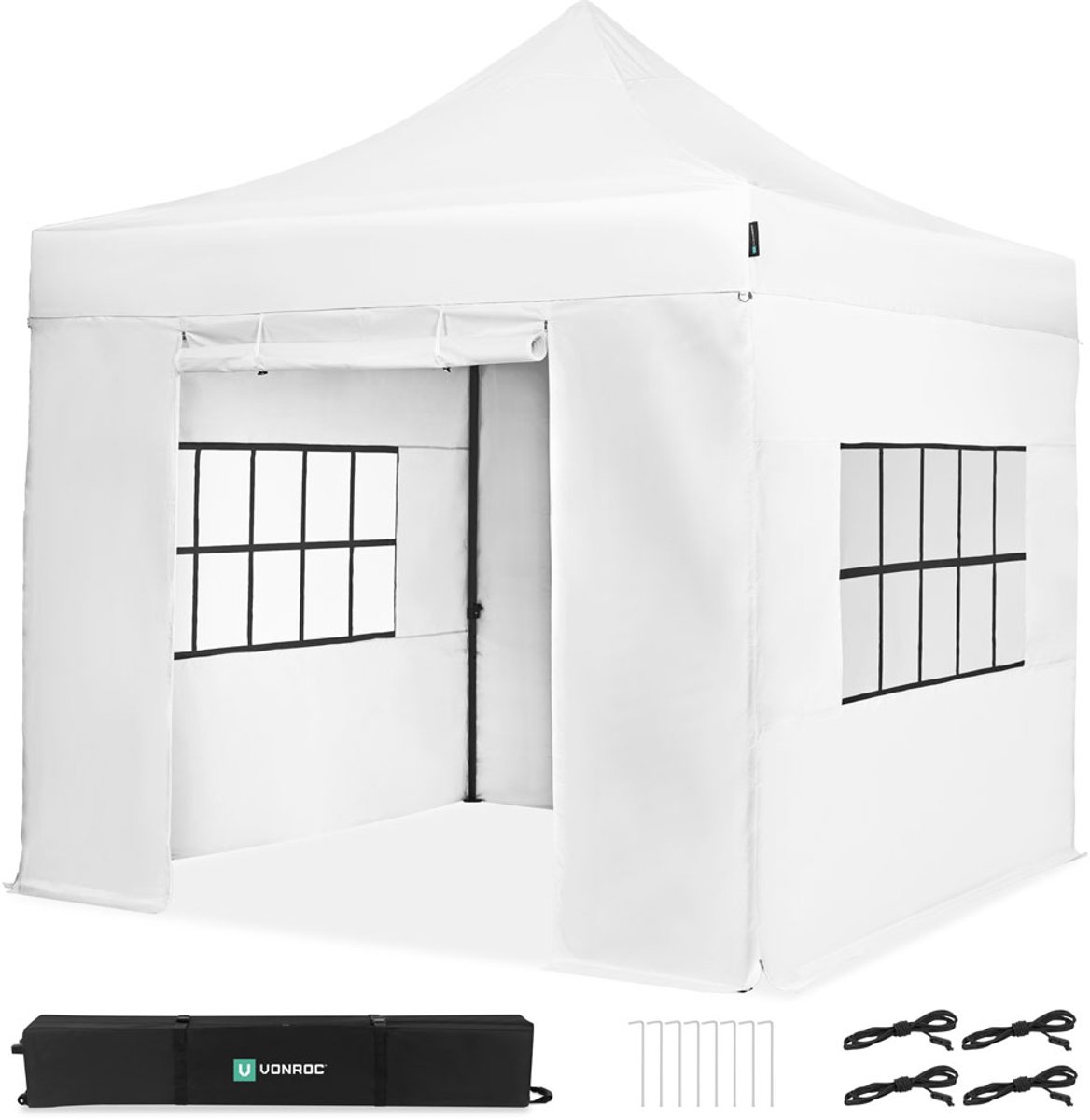 VONROC Easy-Up Partytent – 3x3 m - Premium easy-up Partytent - Set incl. Zijwanden - Modulair Ontwerp – Opvouwbaar – Waterdicht – Stalen Frame - 50+ UV Bescherming - Incl. Opbergtas - Wit